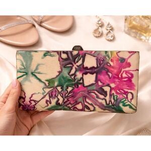 Lodis Abstract Leather Clutch Pink Green Statement Wallet Large Framed Bag